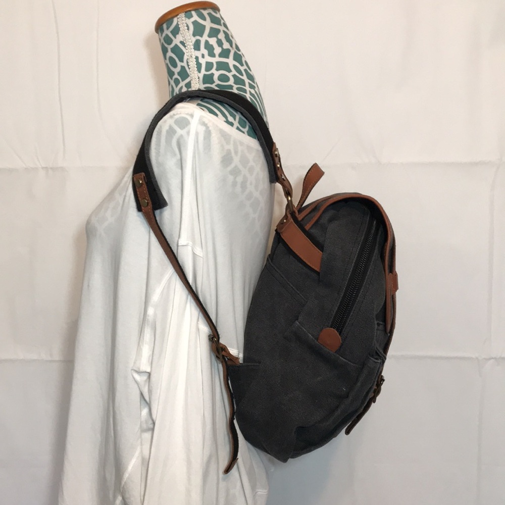 Street Level Brand Grey Cotton & Leather Rucksack Backpack